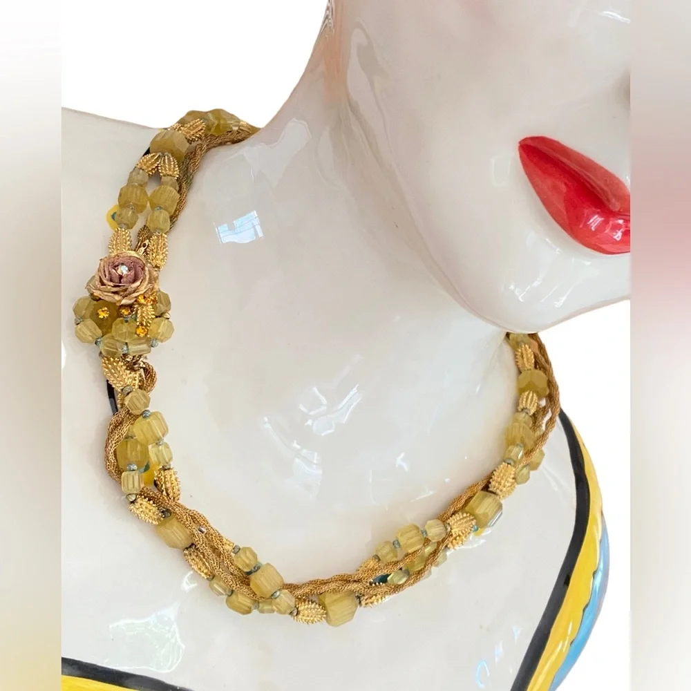 VINTAGE HATTIE CARNEGIE GLASS BEADED THREE STRAND TORSADE NECKLACE 20 3/4” - Picture 15 of 16